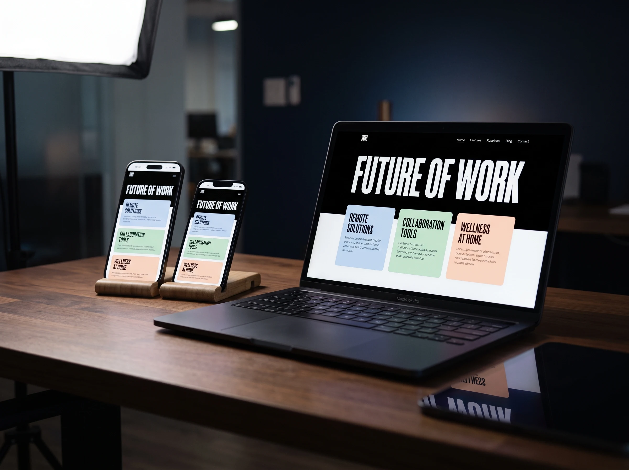 Website design and development mockup shown on laptop and mobile screens
